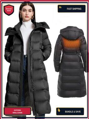 Women's Winter Full Length 800 Fill Duck Down Coat Hooded Puffer